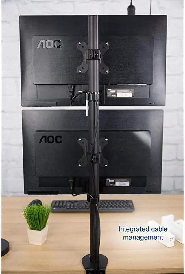Alt view image 5 of 7 - Dual LCD Monitor Desk Mount Stand Heavy Duty Stacked Holds Vertical 2 Screens up to 32 STANDV002T
