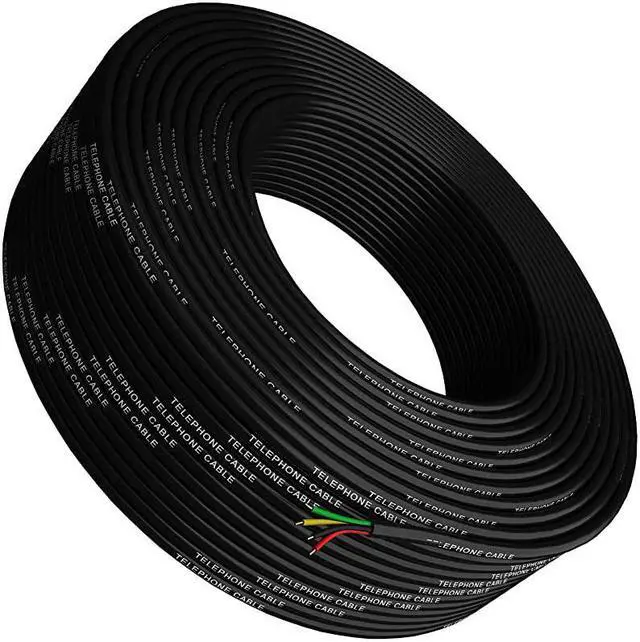 Main image of Cable 300ft Rounded Black Roll 100 M 328 ft Long 4x104 26 AWG Gauge Solid Wire RJ11 4P4C Round TeleCord Line Extension Bulk Rool Reel Compatible with RJ 11 Crimp End Connector Jack