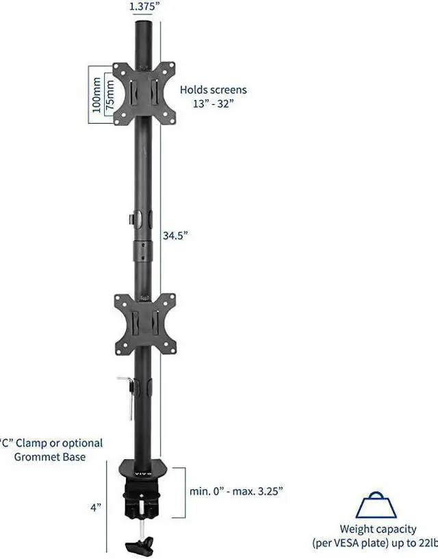 Alt view image 2 of 7 - Dual LCD Monitor Desk Mount Stand Heavy Duty Stacked Holds Vertical 2 Screens up to 32 STANDV002T