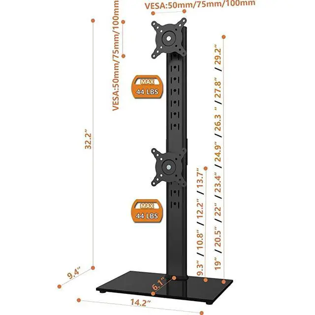 Alt view image 4 of 7 - Monitor Stand Vertical Stack Screen FreeStanding Monitor Riser Fits Two 13 to 30 Inch Screen with Swivel Tilt Height Adjustable Holds One 1 Screen up to 44Lbs HT05B002