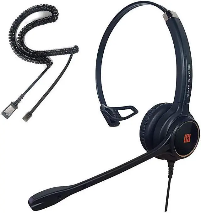 Main image of IPH250 OptimoX Single Ear Noise Cancelling Corded Headset for Call CenterOffice and Landline Phones w U10P Bottom Cable w RJ9 Jack Works with Poycom VVXAvayaNortel Mitel and Many IP Phones