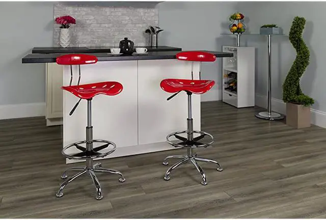 Alt view image 6 of 6 - Vibrant Cherry Tomato and Chrome Drafting Stool with Tractor Seat LF215CHERRYTOMATOGG