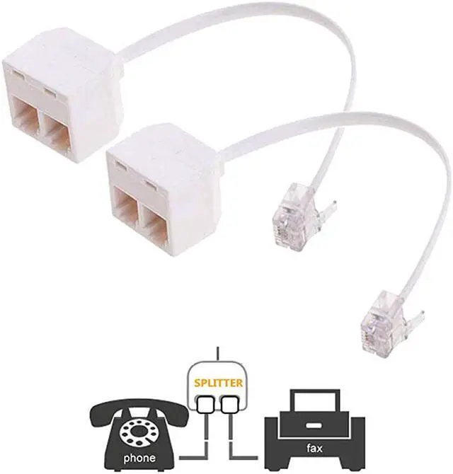 Main image of RJ11 Male to Dual Female 6P4C Splitter Converter Cable Male to 2 Female Separator Cord RJ11 6P4C Telephone Wall Adaptor for Landline2 Pack