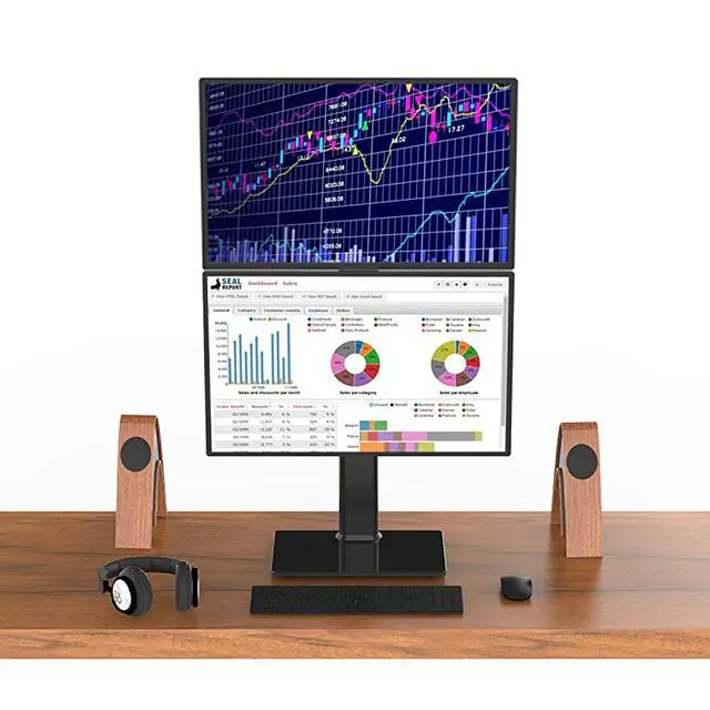 Alt view image 2 of 7 - Monitor Stand Vertical Stack Screen FreeStanding Monitor Riser Fits Two 13 to 30 Inch Screen with Swivel Tilt Height Adjustable Holds One 1 Screen up to 44Lbs HT05B002