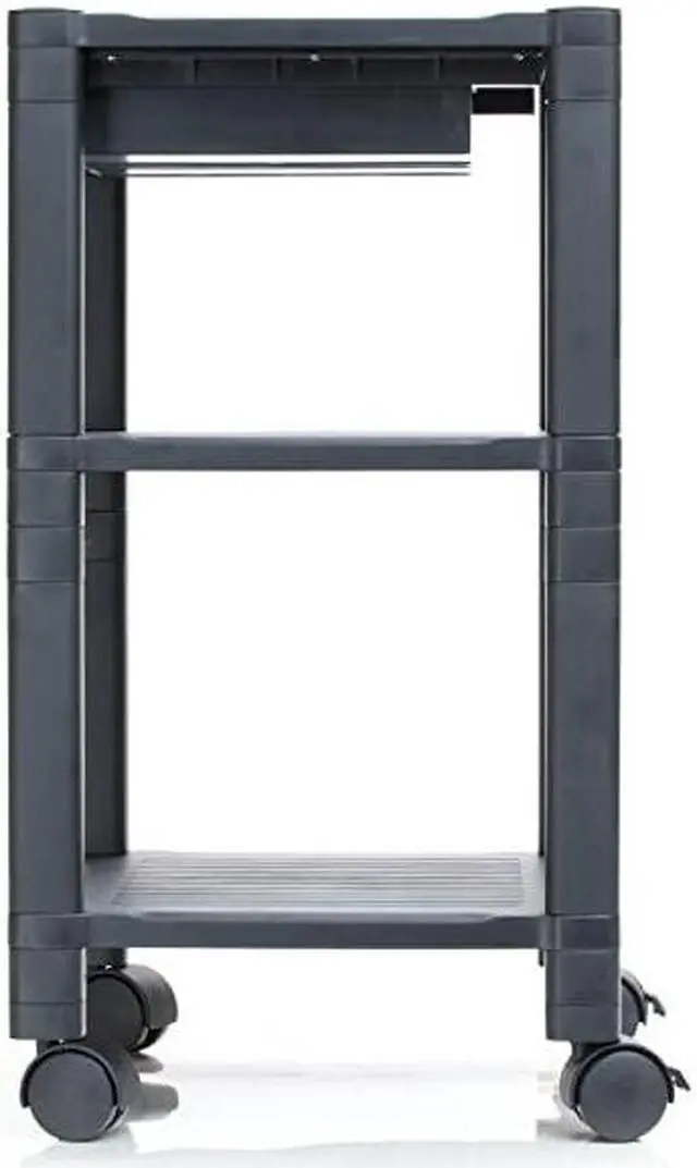 Alt view image 7 of 7 - 3-Shelf Printer Cart, Stand with Wheels, Drawer, Cord Management, Black