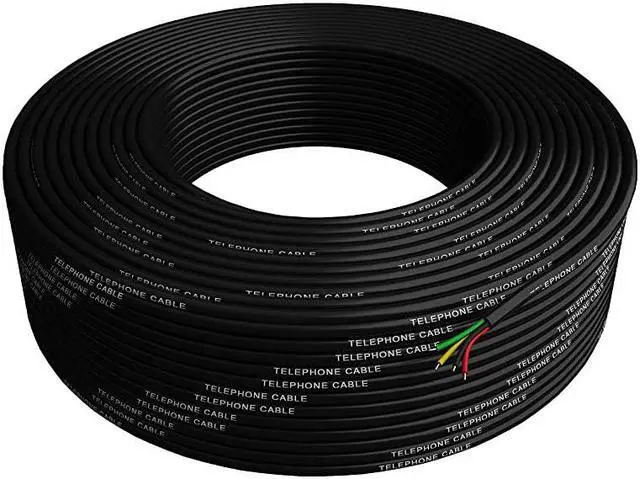 Alt view image 3 of 4 - Cable 300ft Rounded Black Roll 100 M 328 ft Long 4x104 26 AWG Gauge Solid Wire RJ11 4P4C Round TeleCord Line Extension Bulk Rool Reel Compatible with RJ 11 Crimp End Connector Jack