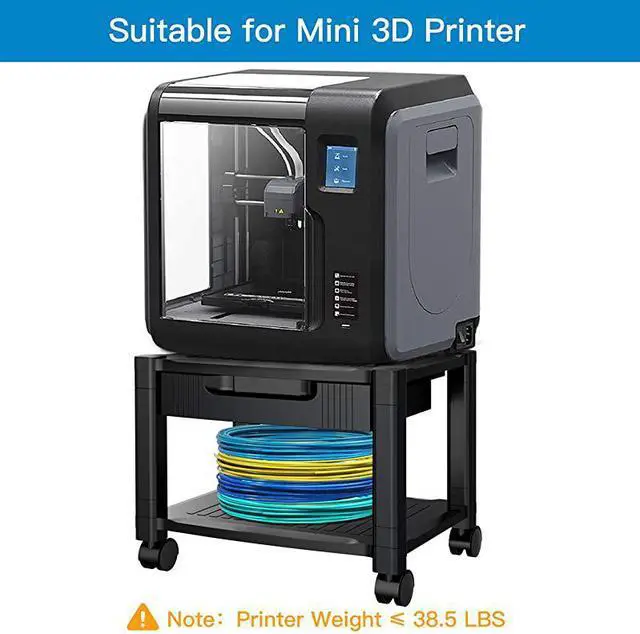 Alt view image 6 of 7 - Printer Stand Under Desk Printer Stand with Cable Management Storage Drawers Height Adjustable Printer Desk with 4 Wheels Lock Mechanism for Mini 3D Printer by