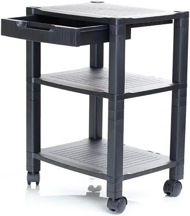 Alt view image 6 of 7 - 3-Shelf Printer Cart, Stand with Wheels, Drawer, Cord Management, Black