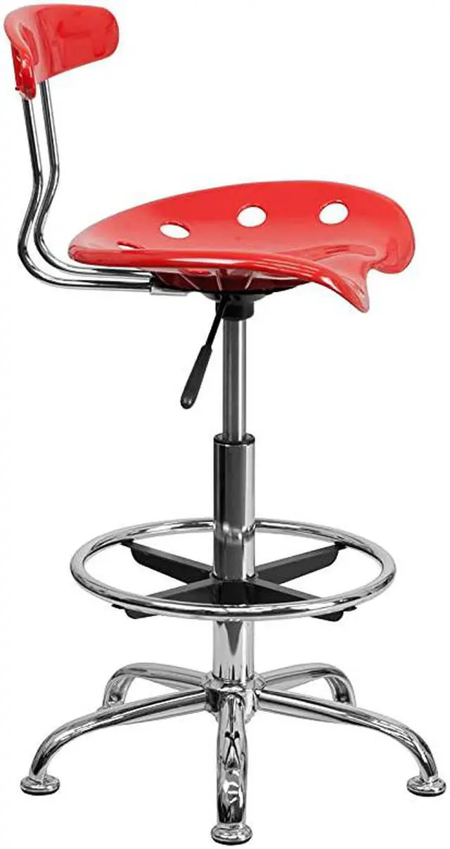 Alt view image 4 of 6 - Vibrant Cherry Tomato and Chrome Drafting Stool with Tractor Seat LF215CHERRYTOMATOGG