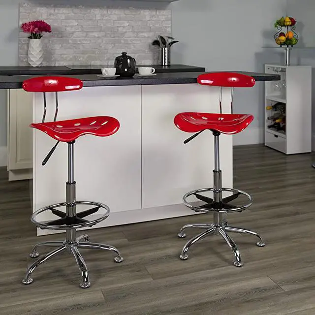 Alt view image 2 of 6 - Vibrant Cherry Tomato and Chrome Drafting Stool with Tractor Seat LF215CHERRYTOMATOGG