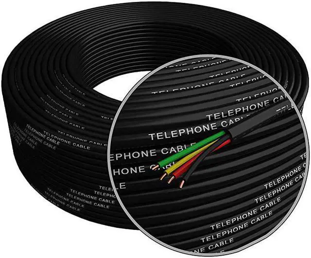 Alt view image 2 of 4 - Cable 300ft Rounded Black Roll 100 M 328 ft Long 4x104 26 AWG Gauge Solid Wire RJ11 4P4C Round TeleCord Line Extension Bulk Rool Reel Compatible with RJ 11 Crimp End Connector Jack