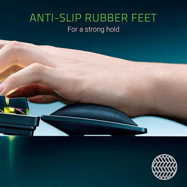 Alt view image 3 of 4 - Ergonomic Wrist Rest Pro for FullSized Keyboards Cooling Gel Infused AntiSlip Rubber Base Angled Incline Classic Black