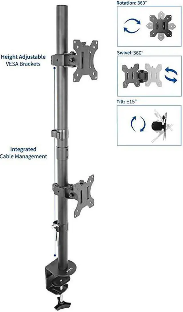 Alt view image 3 of 7 - Dual LCD Monitor Desk Mount Stand Heavy Duty Stacked Holds Vertical 2 Screens up to 32 STANDV002T