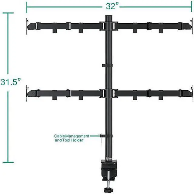Alt view image 5 of 6 - Quad LCD Monitor Desk Mount Fully Adjustable Stand Fits 4 Screens up to 27 inch 22 lbs Weight Capacity per Arm M004 Black