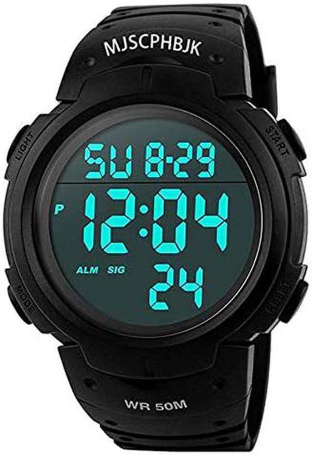 Mens Digital Sports Watch Waterproof LED Screen Large Face