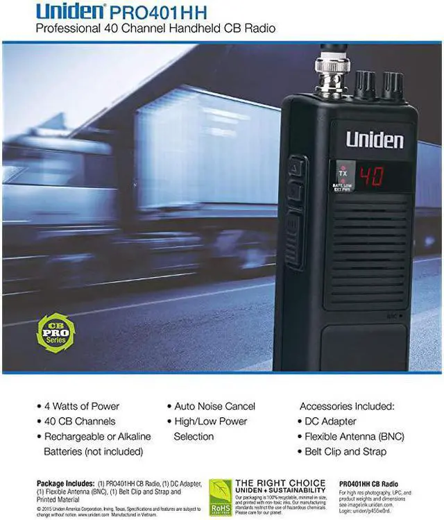 Alt view image 3 of 7 - PRO401HH Professional Series 40 Channel Handheld CB Radio 4 Watts Power with HiLow Power Switch Auto noise cancellation Belt Clip And Strap Included 275in x 433in x 866in
