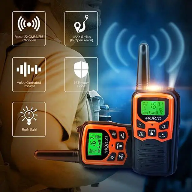 Alt view image 2 of 6 - Talkies Long Range for Adults TwoWay Radios Up to 5 Miles in Open Fields 22 Channels FRSGMRS VOX Scan LCD Display with LED Flashlight Ideal for Field Survival Biking Hiking Camping