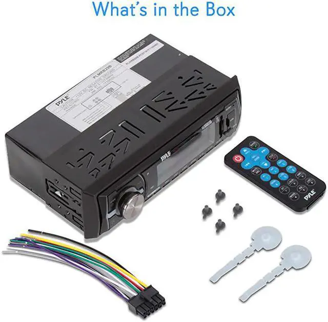 Alt view image 7 of 7 - Marine Bluetooth Stereo Radio 12v Single DIN Style Boat In dash Radio Receiver System with Builtin Mic Digital LCD RCA MP3 USB SD AM FM Radio Remote Control PLMRB29B Black