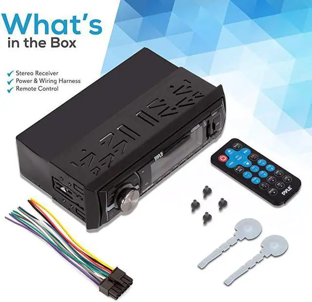 Alt view image 6 of 7 - Marine Bluetooth Stereo Radio 12v Single DIN Style Boat In dash Radio Receiver System with Builtin Mic Digital LCD RCA MP3 USB SD AM FM Radio Remote Control PLMRB29B Black
