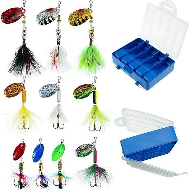 Fishing Lures 10pcs Spinner Lures Baits with Tackle Box Bass Trout