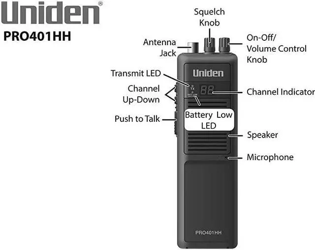 Alt view image 6 of 7 - PRO401HH Professional Series 40 Channel Handheld CB Radio 4 Watts Power with HiLow Power Switch Auto noise cancellation Belt Clip And Strap Included 275in x 433in x 866in