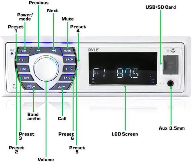 Alt view image 2 of 7 - Marine Receiver Speaker Kit InDash LCD Digital Stereo Builtin Bluetooth Microphone w AM FM Radio System 525 Waterproof Speakers 2 MP3USBSD Readers Remote Control  PLMRKT36WT