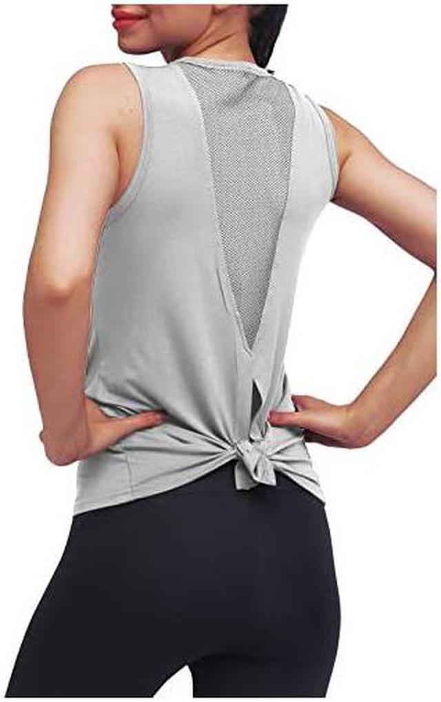 Womens Summer Workout Tops Open Back Yoga Tops Tie Back Workout Shirts  Loose Tie Back Muscle