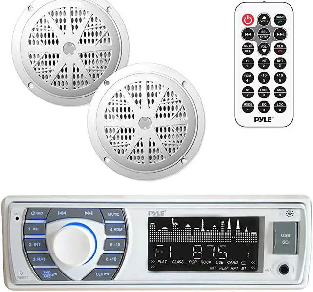 Main image of Marine Receiver Speaker Kit InDash LCD Digital Stereo Builtin Bluetooth Microphone w AM FM Radio System 525 Waterproof Speakers 2 MP3USBSD Readers Remote Control  PLMRKT36WT