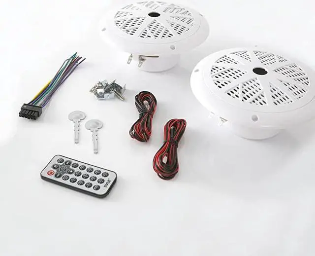 Alt view image 5 of 7 - Marine Receiver Speaker Kit InDash LCD Digital Stereo Builtin Bluetooth Microphone w AM FM Radio System 525 Waterproof Speakers 2 MP3USBSD Readers Remote Control  PLMRKT36WT