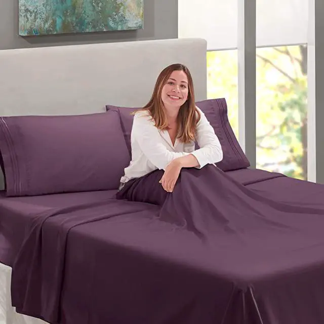 Alt view image 5 of 7 - Deep Pocket King Sheets King Size Bed Sheets with Fitted and Flat Sheet Pillow Cases Extra Soft Microfiber Bedsheet Set with Deep Pockets for King Sized Mattress Purple Eggplant