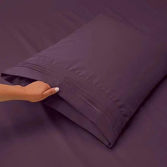 Alt view image 2 of 7 - Deep Pocket King Sheets King Size Bed Sheets with Fitted and Flat Sheet Pillow Cases Extra Soft Microfiber Bedsheet Set with Deep Pockets for King Sized Mattress Purple Eggplant
