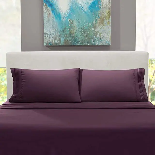 Alt view image 7 of 7 - Deep Pocket King Sheets King Size Bed Sheets with Fitted and Flat Sheet Pillow Cases Extra Soft Microfiber Bedsheet Set with Deep Pockets for King Sized Mattress Purple Eggplant