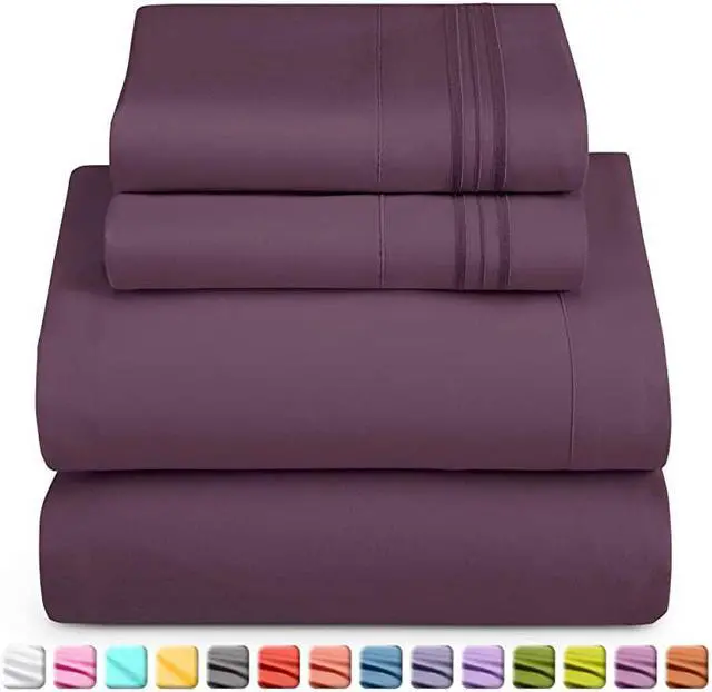 Main image of Deep Pocket King Sheets King Size Bed Sheets with Fitted and Flat Sheet Pillow Cases Extra Soft Microfiber Bedsheet Set with Deep Pockets for King Sized Mattress Purple Eggplant