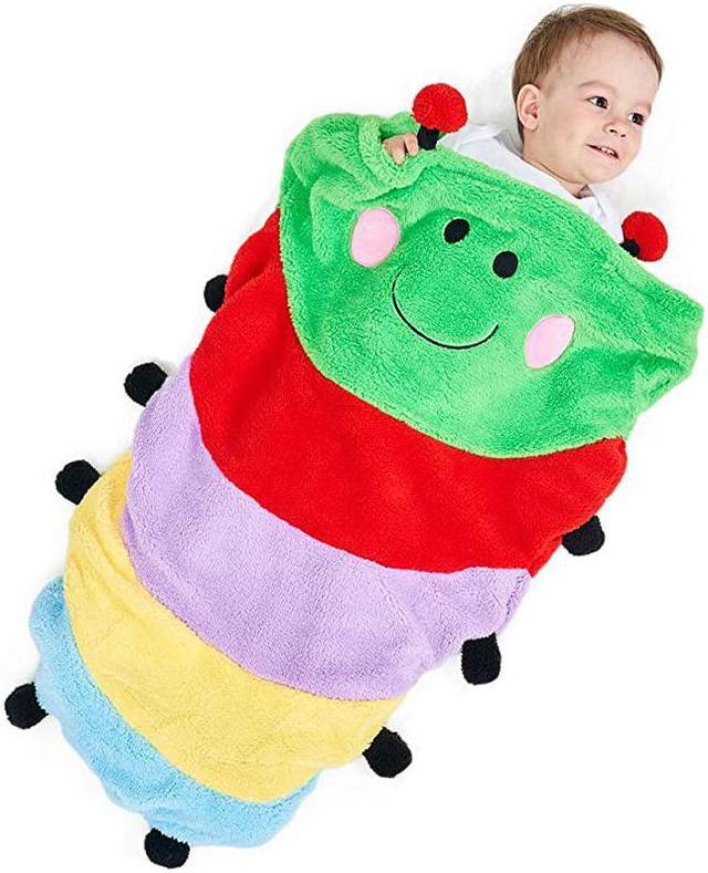 Plush Caterpillar Tail Blanket for Kids Pocket Style Flannel