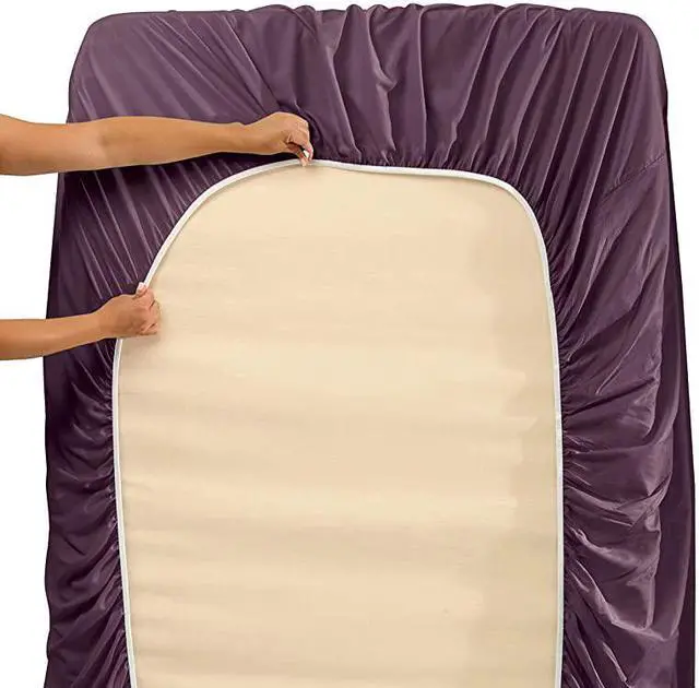 Alt view image 3 of 7 - Deep Pocket King Sheets King Size Bed Sheets with Fitted and Flat Sheet Pillow Cases Extra Soft Microfiber Bedsheet Set with Deep Pockets for King Sized Mattress Purple Eggplant