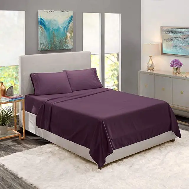 Alt view image 4 of 7 - Deep Pocket King Sheets King Size Bed Sheets with Fitted and Flat Sheet Pillow Cases Extra Soft Microfiber Bedsheet Set with Deep Pockets for King Sized Mattress Purple Eggplant