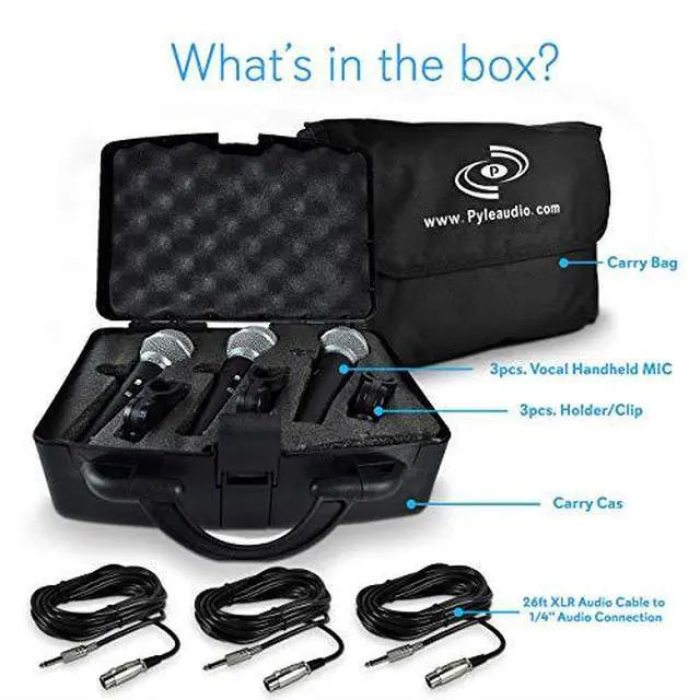 Alt view image 7 of 7 - 3 Piece Professional Dynamic Microphone Kit Cardioid Unidirectional Vocal Handheld MIC with Hard Carry Case Bag HolderClip 26ft XLR Audio Cable to 14 Audio Connection PDMICKT34