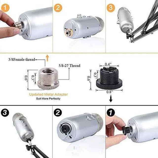 Alt view image 2 of 7 - Upgraded Adjustable Microphone Suspension Boom Scissor Arm Stand with Shock Mount Mic Clip Holder 38 to 58 Screw Adapter for Blue Yeti Snowball Other Microphones