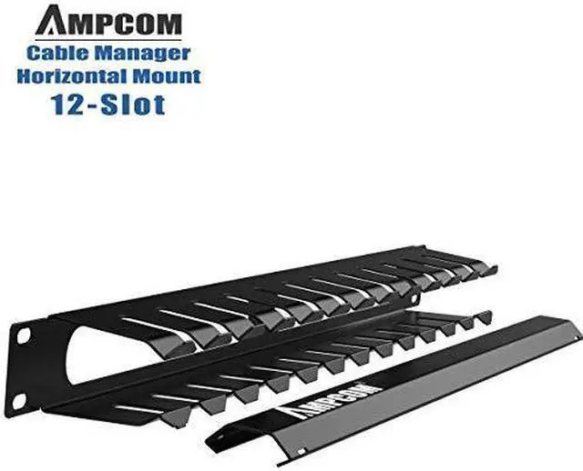Alt view image 2 of 7 - 1U Cable Management Horizontal Mount 19 inch Server Rack with Mounting Screws 12 Slot Metal Finger Duct Wire Organizer with Cover