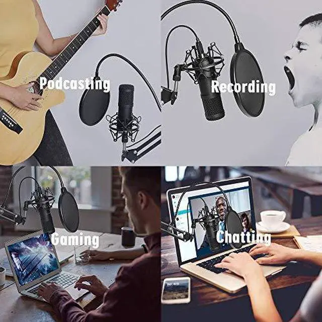 Alt view image 7 of 9 - USB Streaming Podcast PC Microphone  professional 192KHZ24Bit Studio Cardioid Condenser Mic Kit with sound card Boom Arm Shock Mount Pop Filter for Skype YouTuber Karaoke Gaming Recording