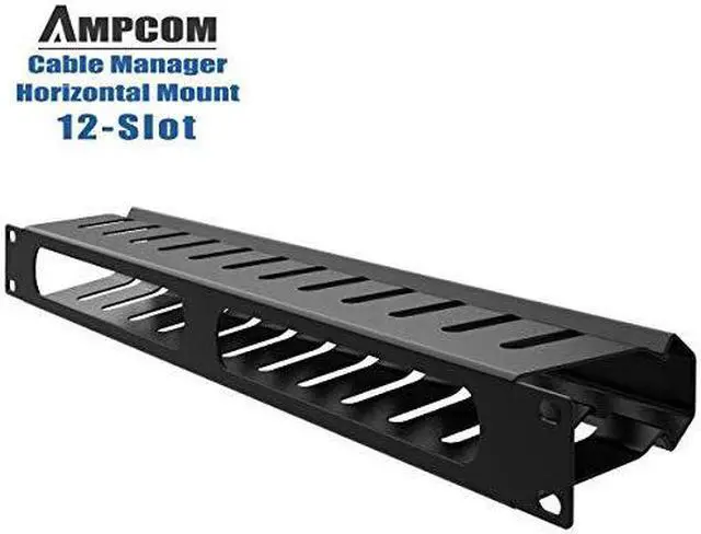 Alt view image 4 of 7 - 1U Cable Management Horizontal Mount 19 inch Server Rack with Mounting Screws 12 Slot Metal Finger Duct Wire Organizer with Cover