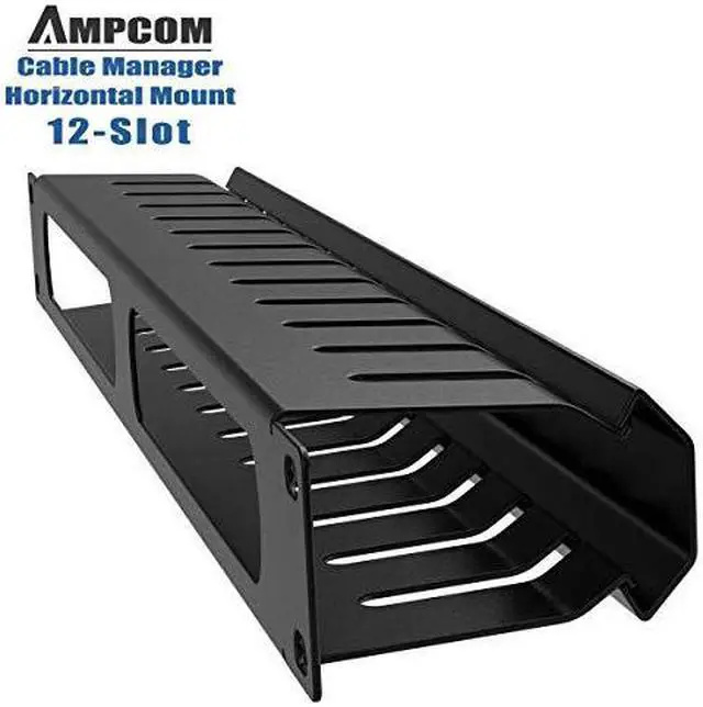 Alt view image 3 of 7 - 1U Cable Management Horizontal Mount 19 inch Server Rack with Mounting Screws 12 Slot Metal Finger Duct Wire Organizer with Cover