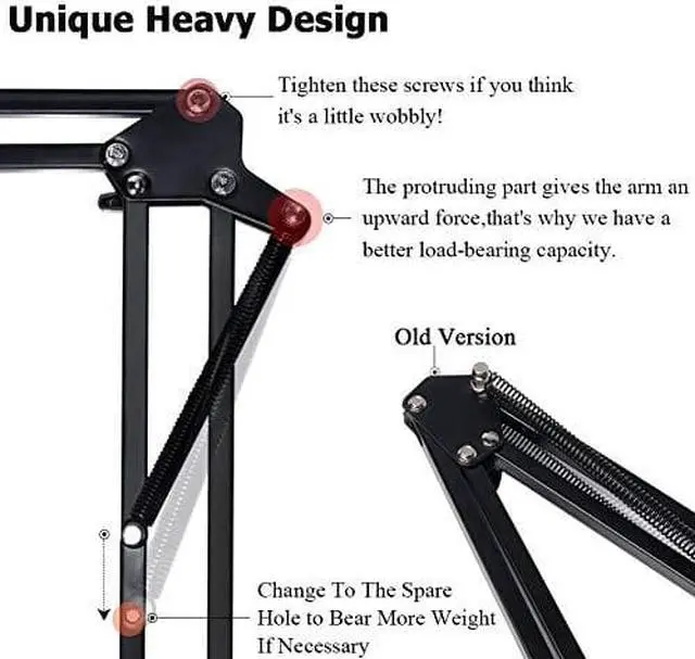 Alt view image 3 of 7 - Upgraded Adjustable Microphone Suspension Boom Scissor Arm Stand with Shock Mount Mic Clip Holder 38 to 58 Screw Adapter for Blue Yeti Snowball Other Microphones