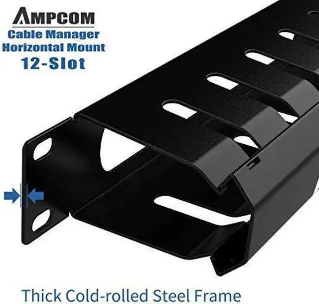Alt view image 5 of 7 - 1U Cable Management Horizontal Mount 19 inch Server Rack with Mounting Screws 12 Slot Metal Finger Duct Wire Organizer with Cover