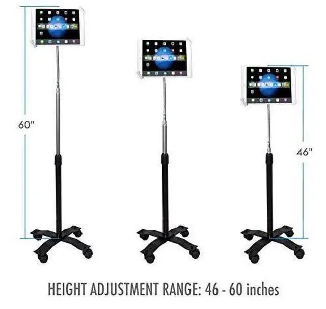 Alt view image 3 of 7 - Floor Stand  Compact Security HeightAdjustable Rotating Tablet Stand with Gooseneck Locking Wheels for 714 TabletsiPad 102Inch 7th Gen iPad Pro 129 Gen 3 iPad Air 3 More