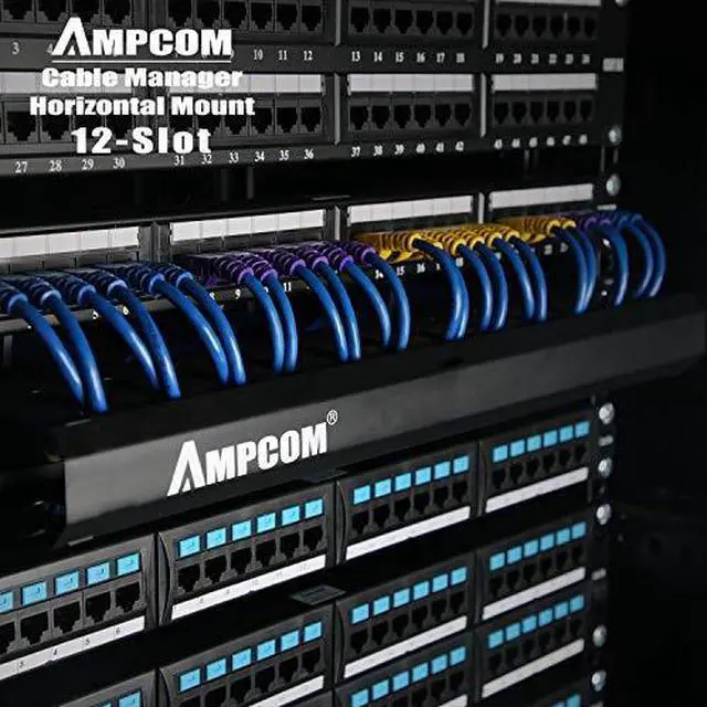 Alt view image 7 of 7 - 1U Cable Management Horizontal Mount 19 inch Server Rack with Mounting Screws 12 Slot Metal Finger Duct Wire Organizer with Cover