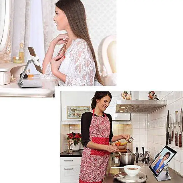 Alt view image 5 of 7 - Professional Business POS Tablet Stand Flexible Tablet Mount for Home Office Commercial Desktop with 360 Swivel Holders for Any 414 Display Tablets or Cell Phones Silver