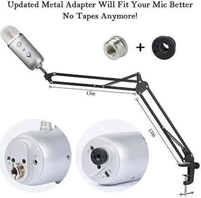 Alt view image 6 of 7 - Upgraded Adjustable Microphone Suspension Boom Scissor Arm Stand with Shock Mount Mic Clip Holder 38 to 58 Screw Adapter for Blue Yeti Snowball Other Microphones