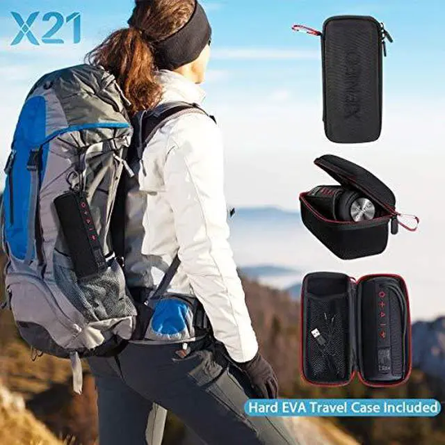 Alt view image 7 of 7 - X21 Portable Outdoor Wireless Bluetooth Speaker Waterproof with FM Radio Micro SD Card Slot AUX TWS for Shower Hard Travel Case Included