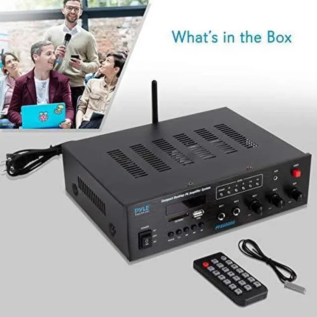 Alt view image 7 of 7 - Wireless Bluetooth Karaoke Amplifier 300 Watts 2 Channel Digital Home Audio PA Receiver System 2 Microphone Input Control FM Radio USB12 Volt Power Option  PFA600BU